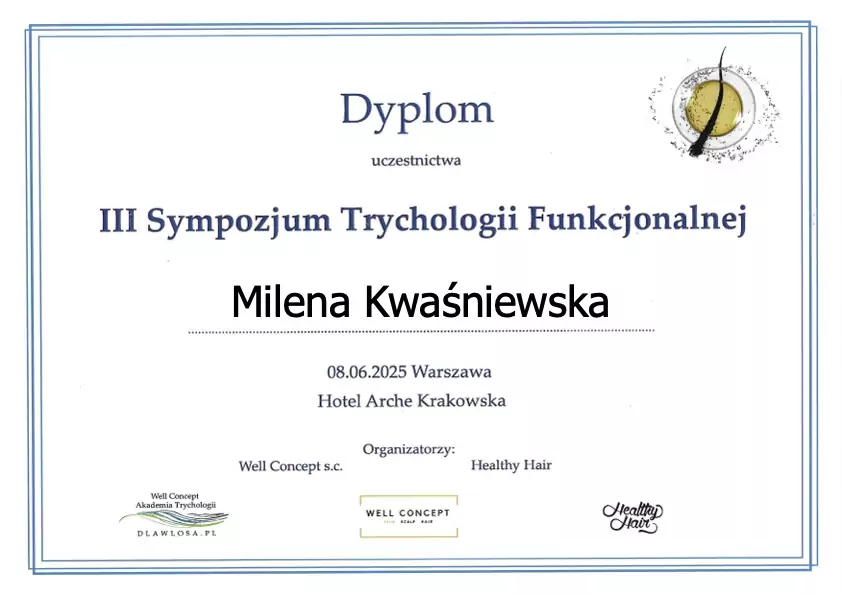 Trychologia funkcjonalna – holistyczne podejście do włosów Milena Kwaśniewska, specjalizuję się w diagnostyce i leczeniu problemów skóry głowy oraz włosów, oferując profesjonalne konsultacje i indywidualnie dobrane terapie. Nowa 15, 85-119 Bydgoszcz https://milena-trycholog.pl