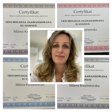 Dyplomy Trycholog Bydgoszcz – Milena Kwaśniewska, Specjalizuję się w diagnostyce i leczeniu problemów skóry głowy oraz włosów, oferując w gabinecie „Trycholog Bydgoszcz Milena” przy ul. Nowej 15 profesjonalne konsultacje oraz indywidualnie dobrane terapie, aby Twoje włosy były zdrowe i piękne. https://milena-trycholog.pl Najlepszy Trycholog w Bydgoszczy