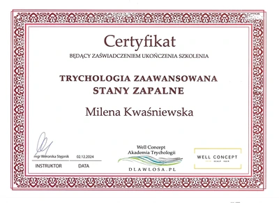Trycholog Bydgoszcz – Milena Kwaśniewska, Specjalizuję się w diagnostyce i leczeniu problemów skóry głowy oraz włosów, oferując w gabinecie „Trycholog Bydgoszcz Milena” przy ul. Nowej 15 profesjonalne konsultacje oraz indywidualnie dobrane terapie, aby Twoje włosy były zdrowe i piękne. https://milena-trycholog.pl Najlepszy Trycholog w Bydgoszczy